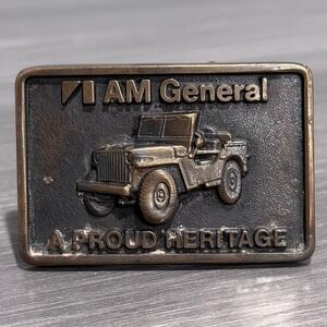 Vintage 1978 AM General Jeep Belt Buckle Solid Brass BTS Made in USA Heritage
